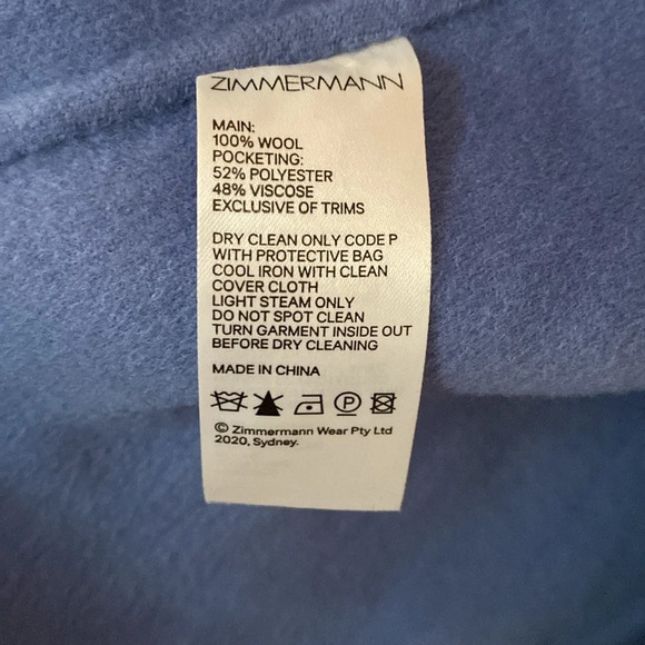 Zimmermann Fringed Wool Coat Wrap Robe‎ Style Trench Coat Periwinkle Blue Size 3 - Picture 7 of 12